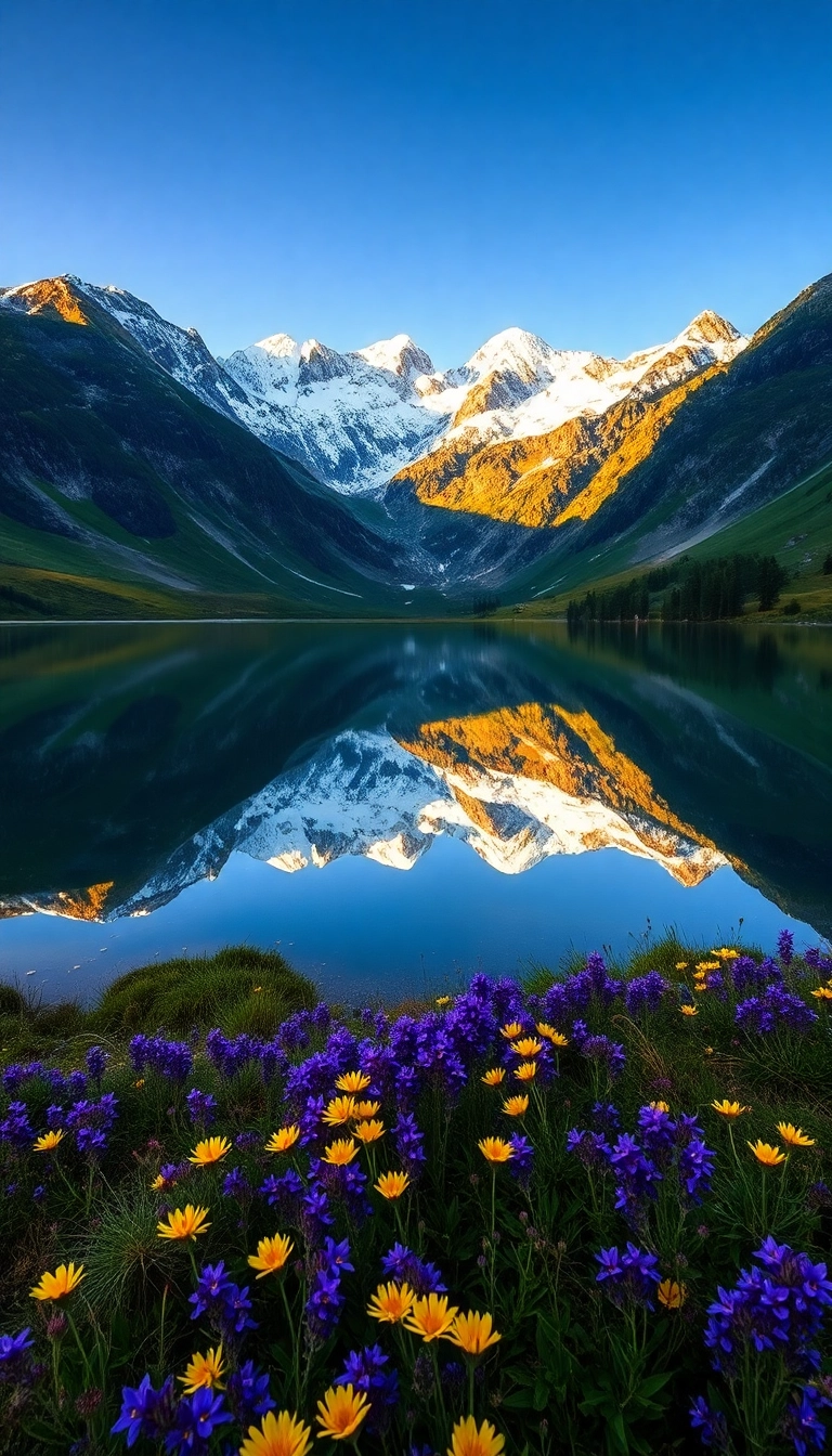 Best Modern AI Spring Mountain Reflection Phone Appealing Wallpaper